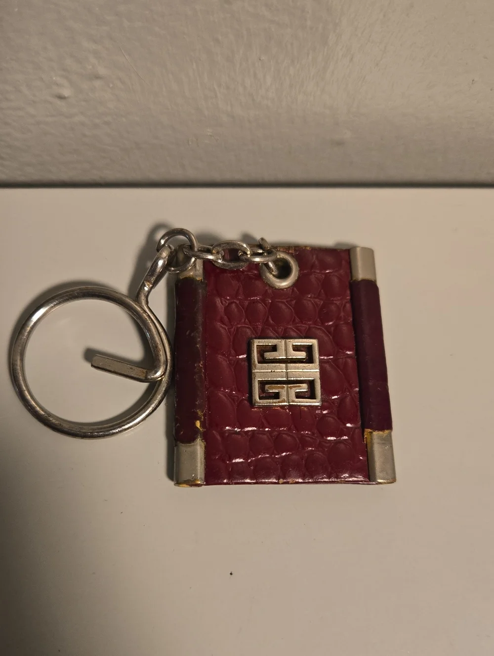 Givenchy Burgundy Croc-Embossed Leather Keyholder with Silver Trim